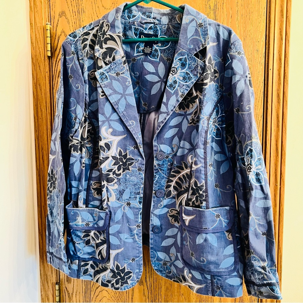 Denim&Co Blue Floral Patchwork Jean Jacket